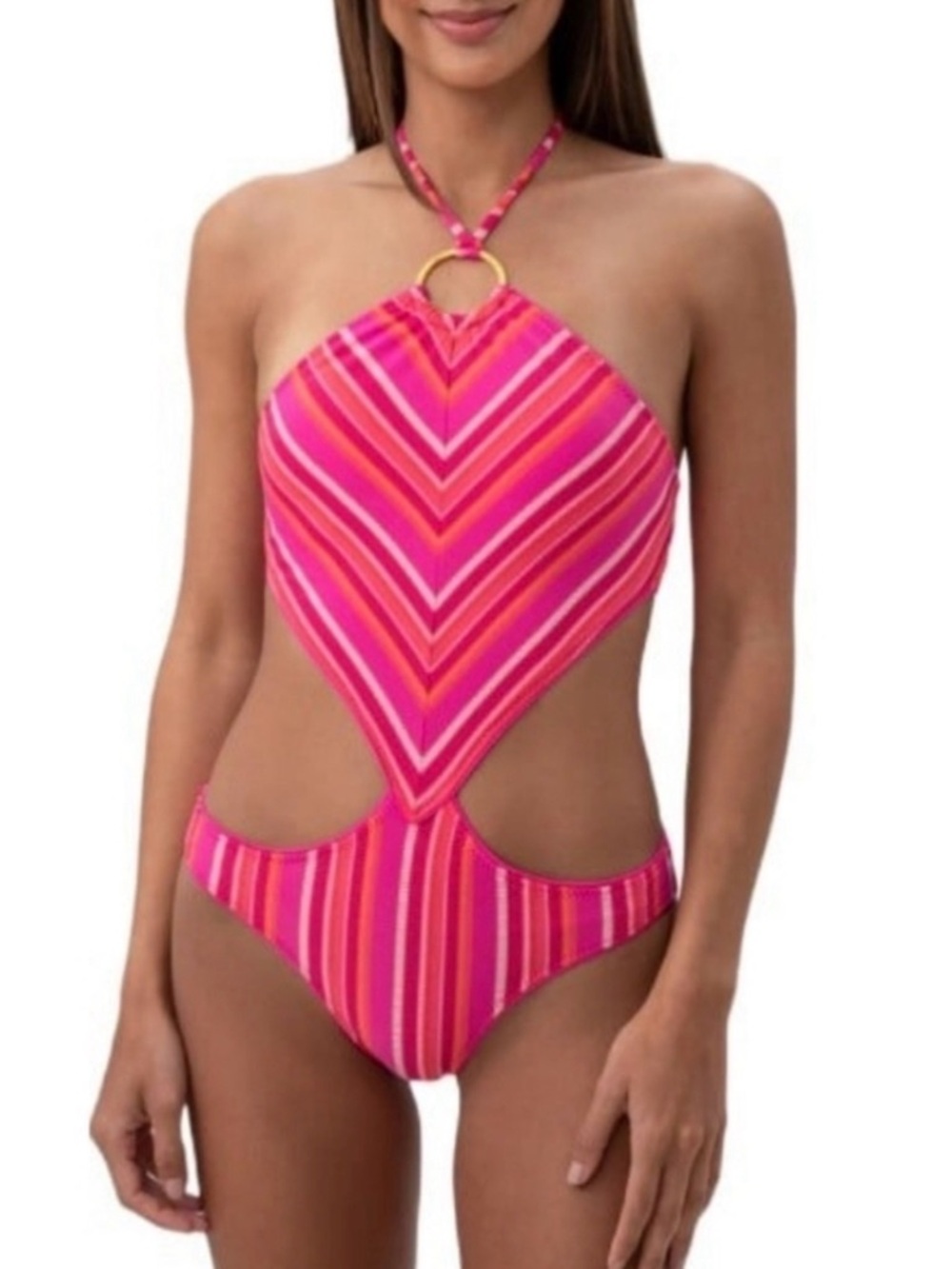 Trina Turk Multicolored Striped
Cutout High Neck Monokini
Swimsuit nwot sz 8
